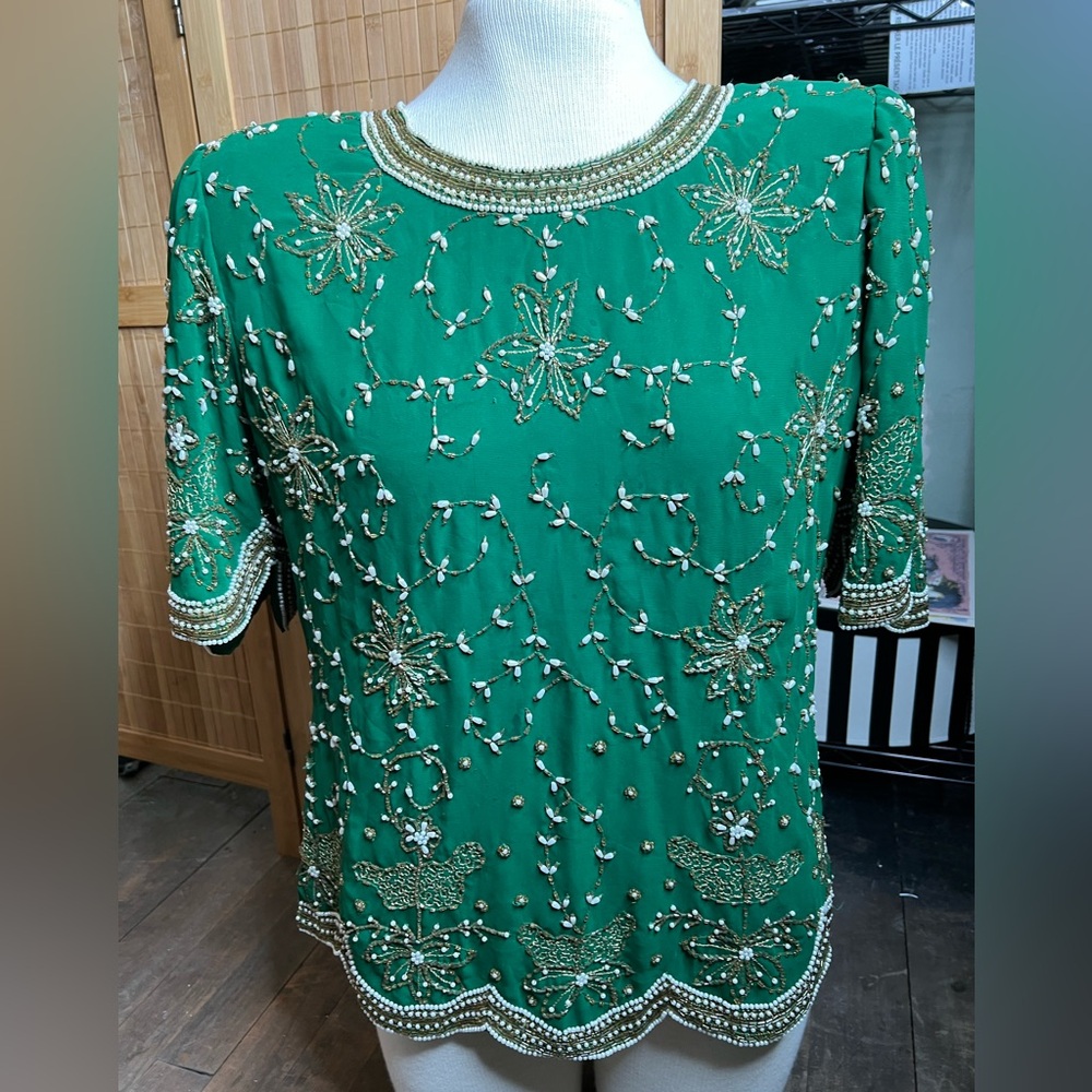 Vintage Green Beaded Top